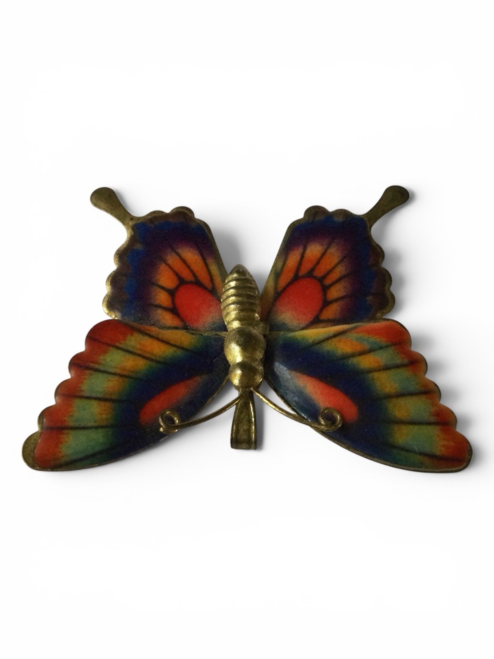 Vintage 1940s Gold-Tone Multicolored Enamel Butterfly Brooch & Pendant - Picture 9 of 11